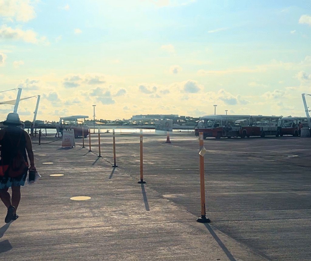 Walkway from Valiant Lady to the Shuttle that goes to The Beach Club at Bimini